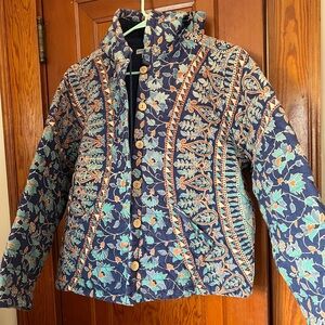 EARTHBOUND Navy Quilted Utility Jacket with Floral Trim